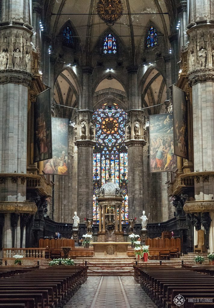 main altar inside the Duomo of Milan, Italy