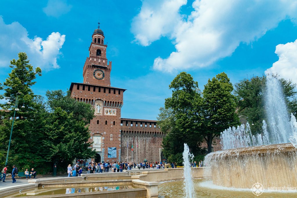 The main tower of the Castelo Sforzesco in Milan italy - its free to enter and one of the many fun things to do in Milan with kids