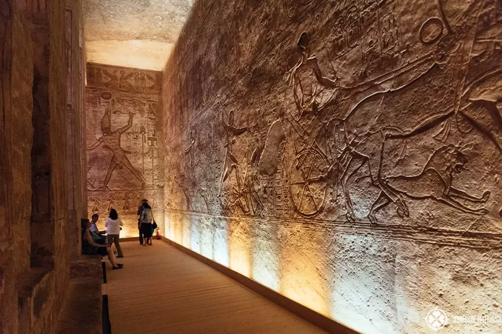 Battle scene reliefs inside the great temple of Ramses Ii in Abu Simbel, Egypt