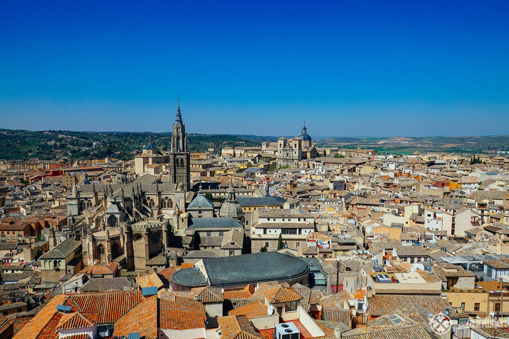 view of toledo from top of Alcázar - get there through the library. It's one of the few free things to do in Toledo