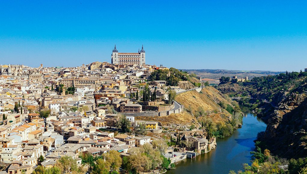 The classic panoramic view of Toledo pain witht he river tagus in the foreground