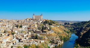 The classic panoramic view of Toledo pain witht he river tagus in the foreground