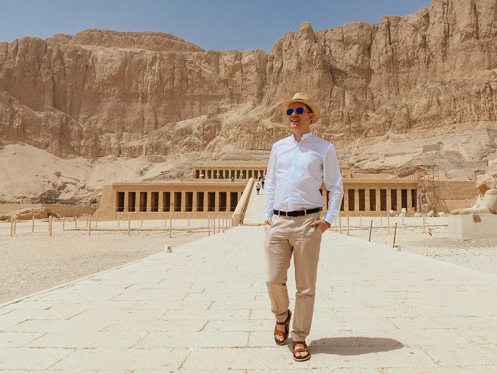 Me in front of the Temple of Hatshepsut on the Westbank of Luxor in Egypt