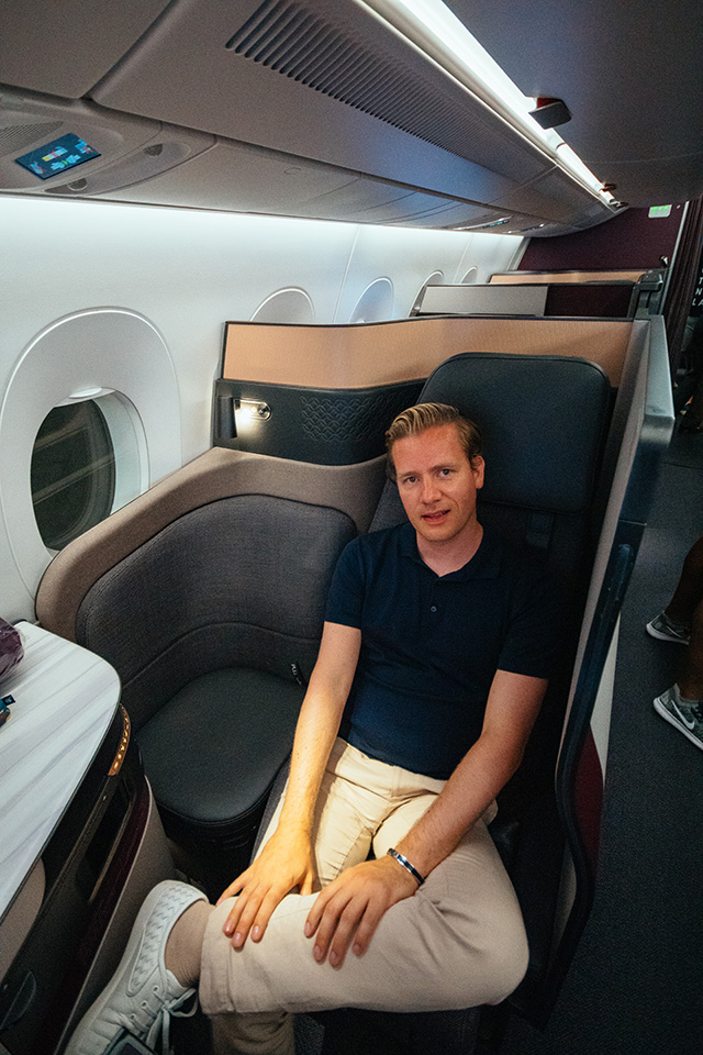 Me flying business class to the maldives