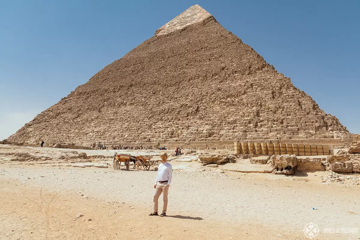 Me in front of the Pyramid of Khafre in Giza near Cairo, Egypt - the second monument on your Egypt Pyramid tour