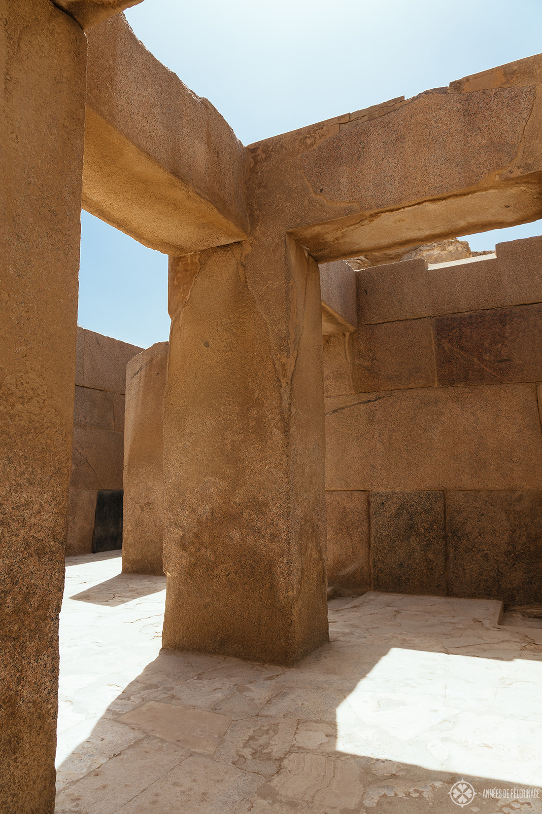 Huge monoliths inside the temple of Khafre right next to the Great Sphinx in Giza near Cairo, Egypt