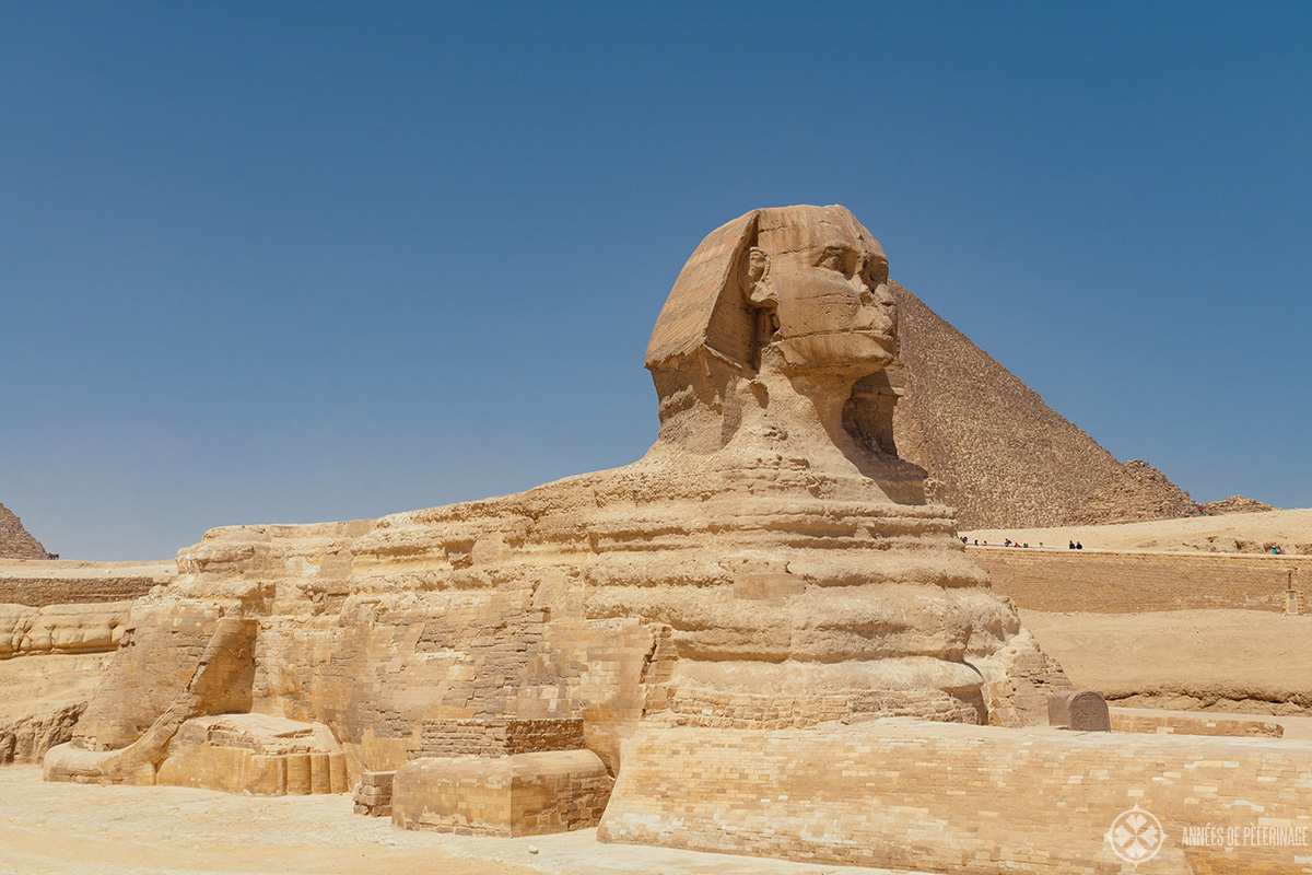 Profile of the Great Sphinx and the Pyramid of Khafre in the background