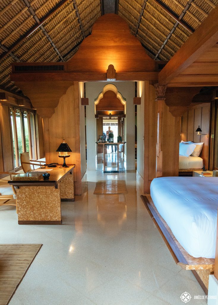 View through the entrance inside the rooms of the Amankila luxury hotel in East bali