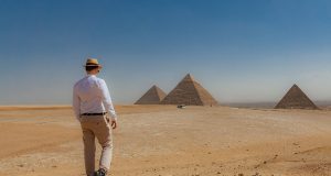 No Egypt pyramids tour is complete without the classic panorama of the three pyramids - this is me on the way towards the best spot