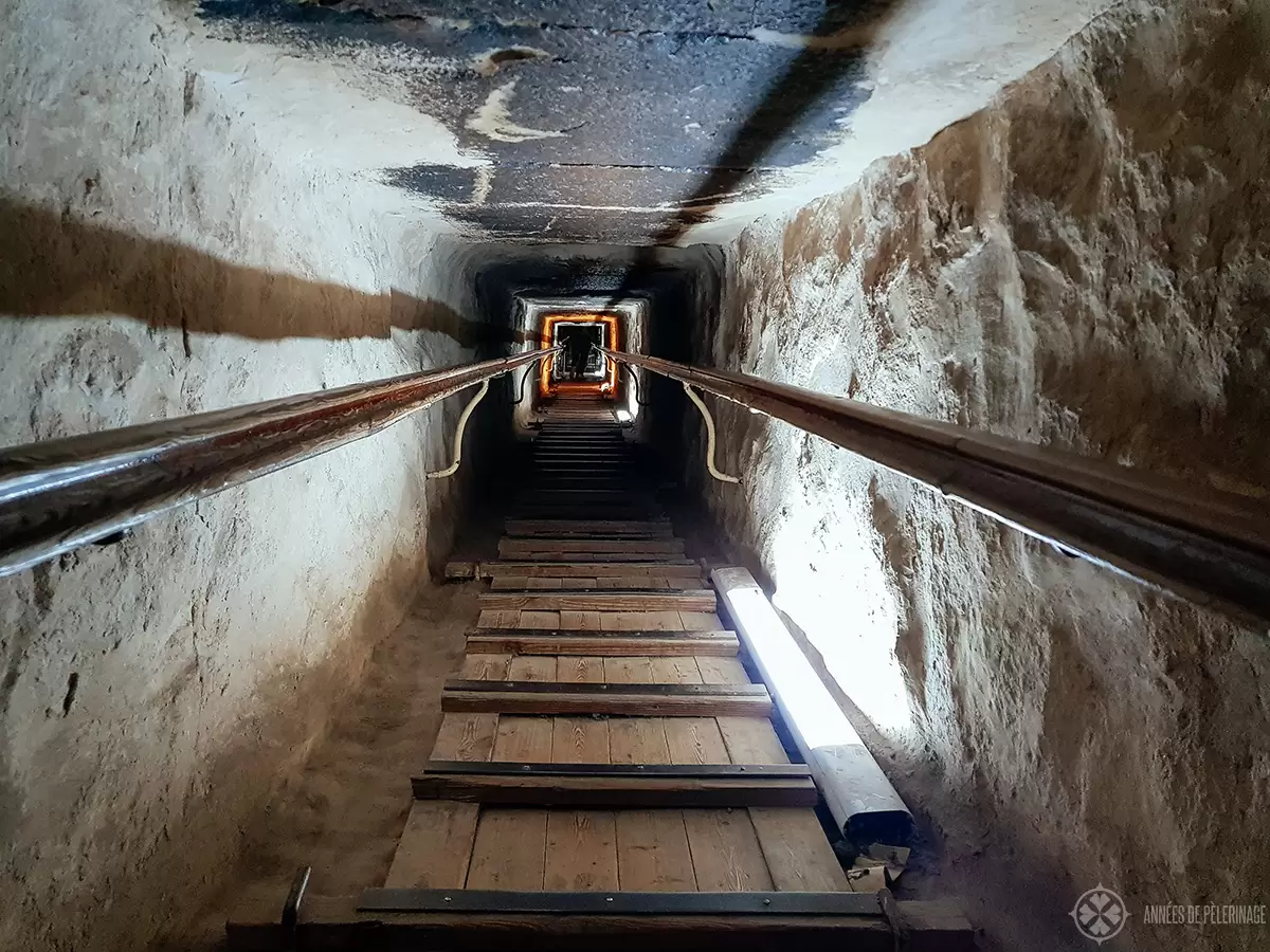 The chute leading into the grand gallery of the Great pyramid of Khufu, Giza, Cairo, Egypt