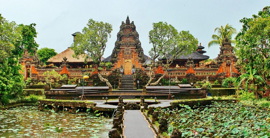 The main garden of the Ubud Palace in Bali, Indonesia