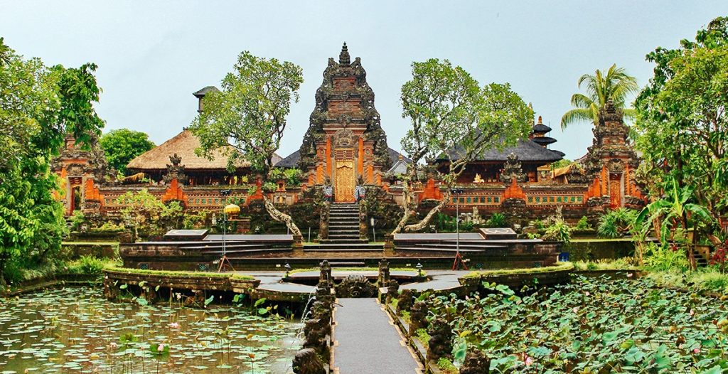 The main garden of the Ubud Palace in Bali, Indonesia