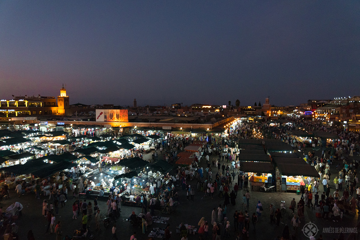 The main square of Marrakesh (Jemaa el-Fnaa) at night