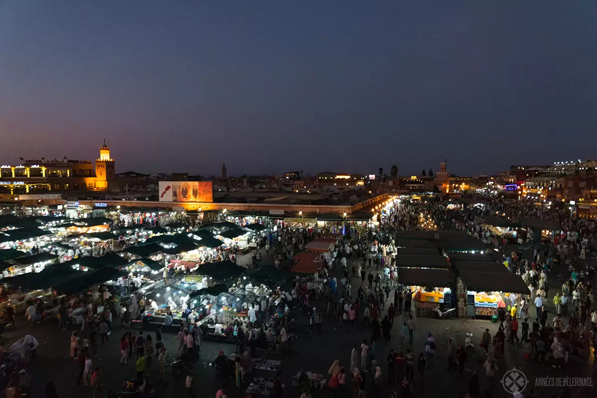 The main square of Marrakesh (Jemaa el-Fnaa) at night