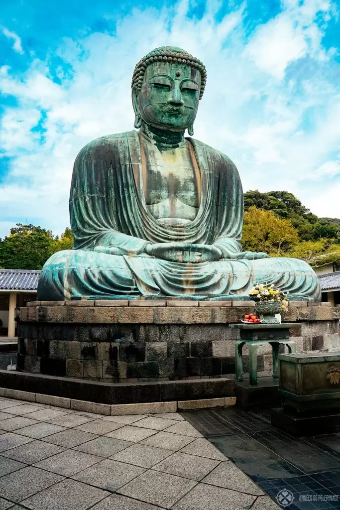 Another view of the Kamakura buddha with the large base supporting its weight of 121 tonnes