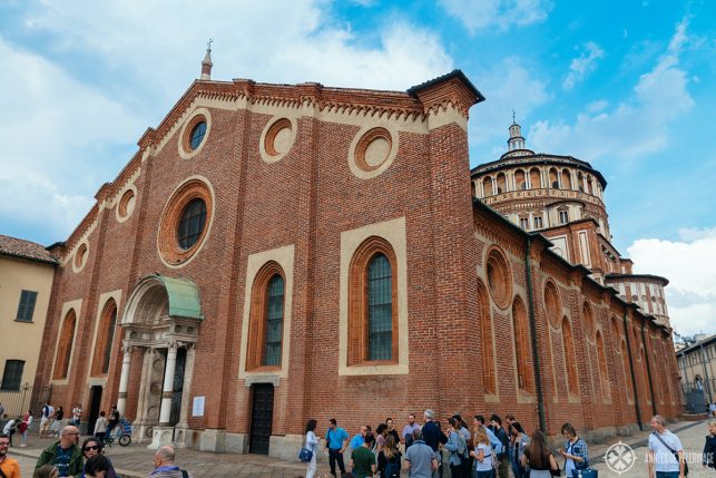 Front view of Santa Maria delle Grazie in Milan, Italy, where Leonardo da Vincis Last supper can be seen - if you got tickets that is