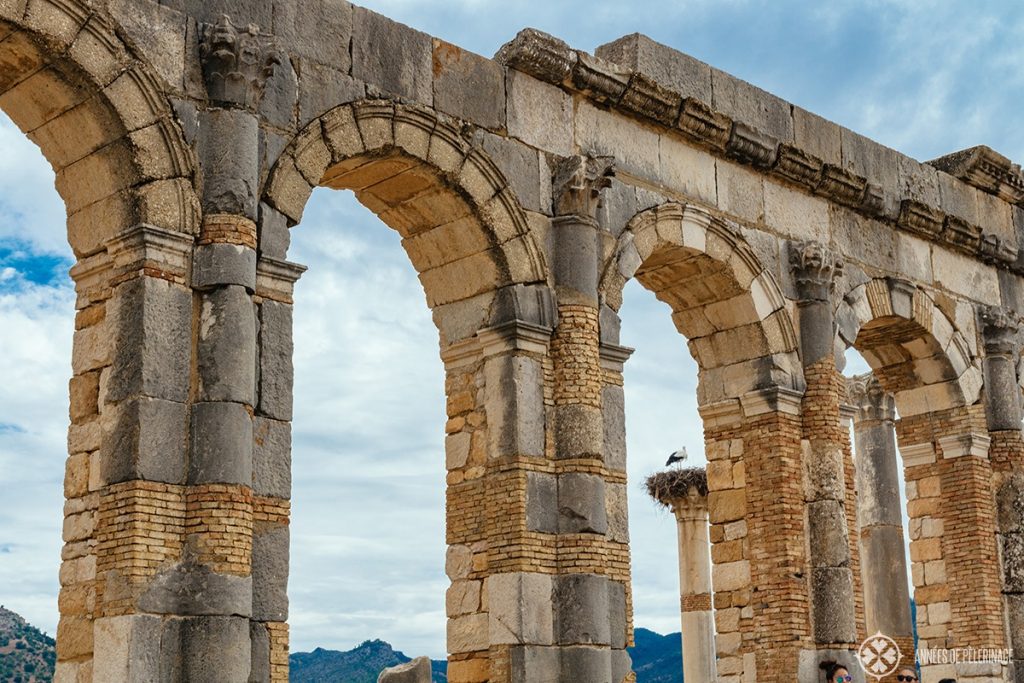 The remains of the main aqueduct of Volubilis - the best day trip from Meknes, Morocco