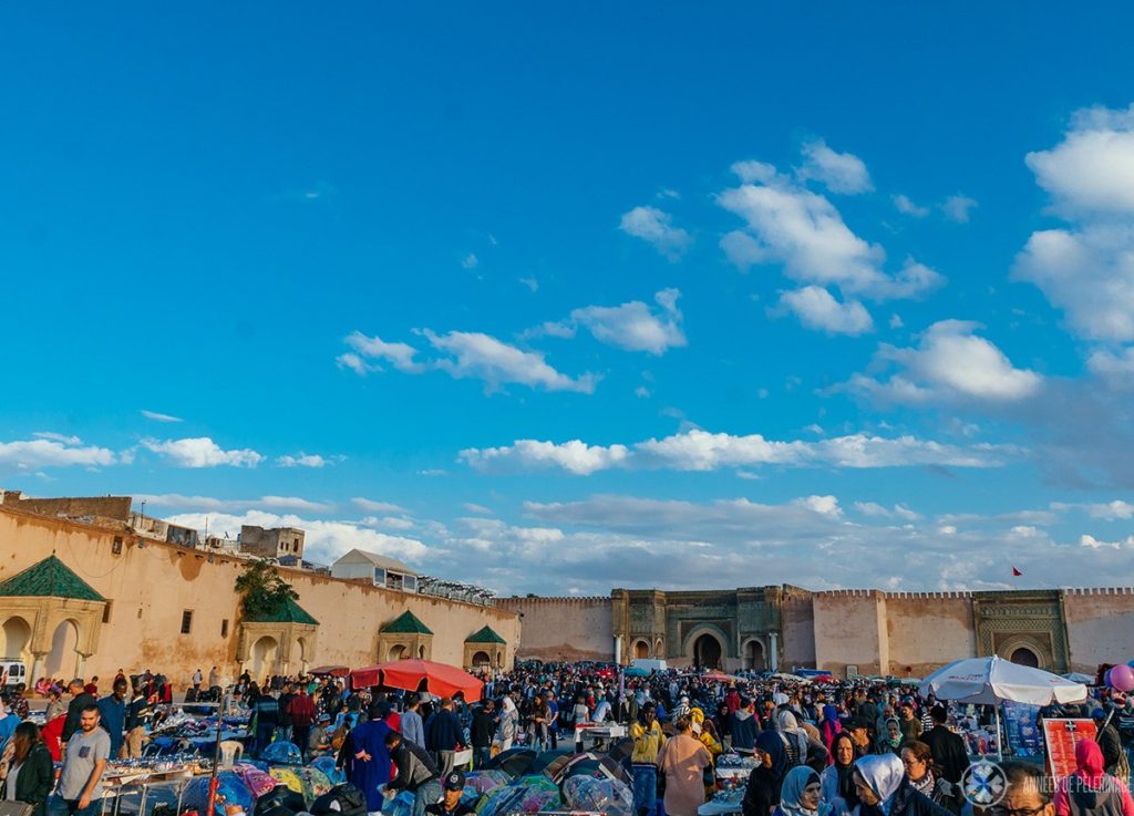 View of el Hedim square in Meknes, Morocco close before sunset