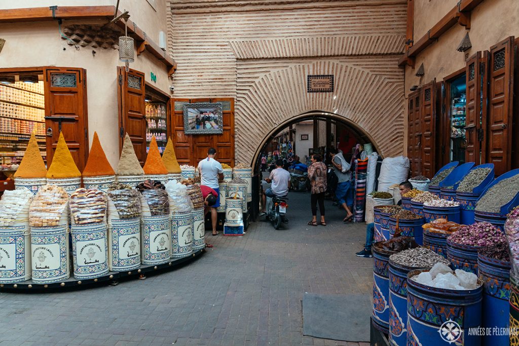 A spice merchant inside the old Mellah of Marrekesh. This is the jewish quarter and top point of interest in Marrekesh.