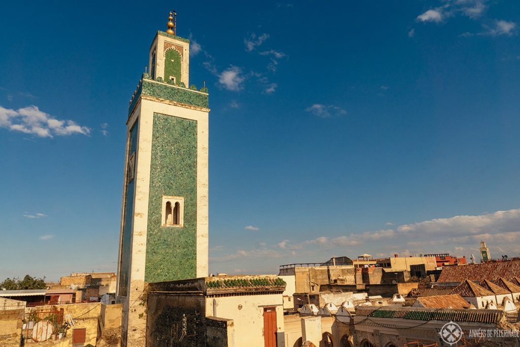 A minaret in the ancient Medina of Meknes, Morocco