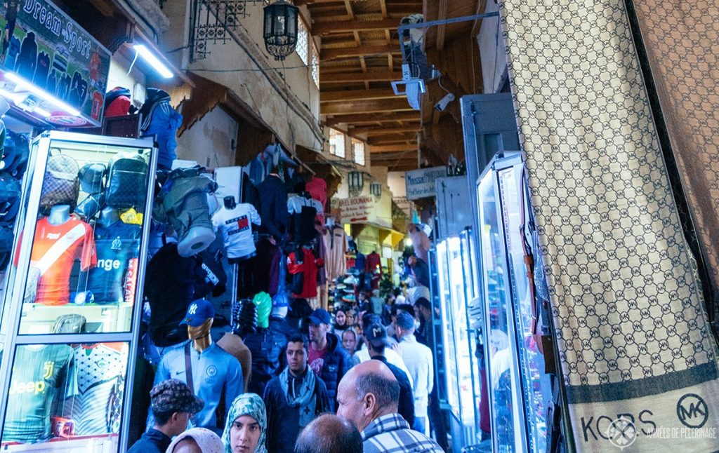 Inside the clothing souk of Meknes, Morocco