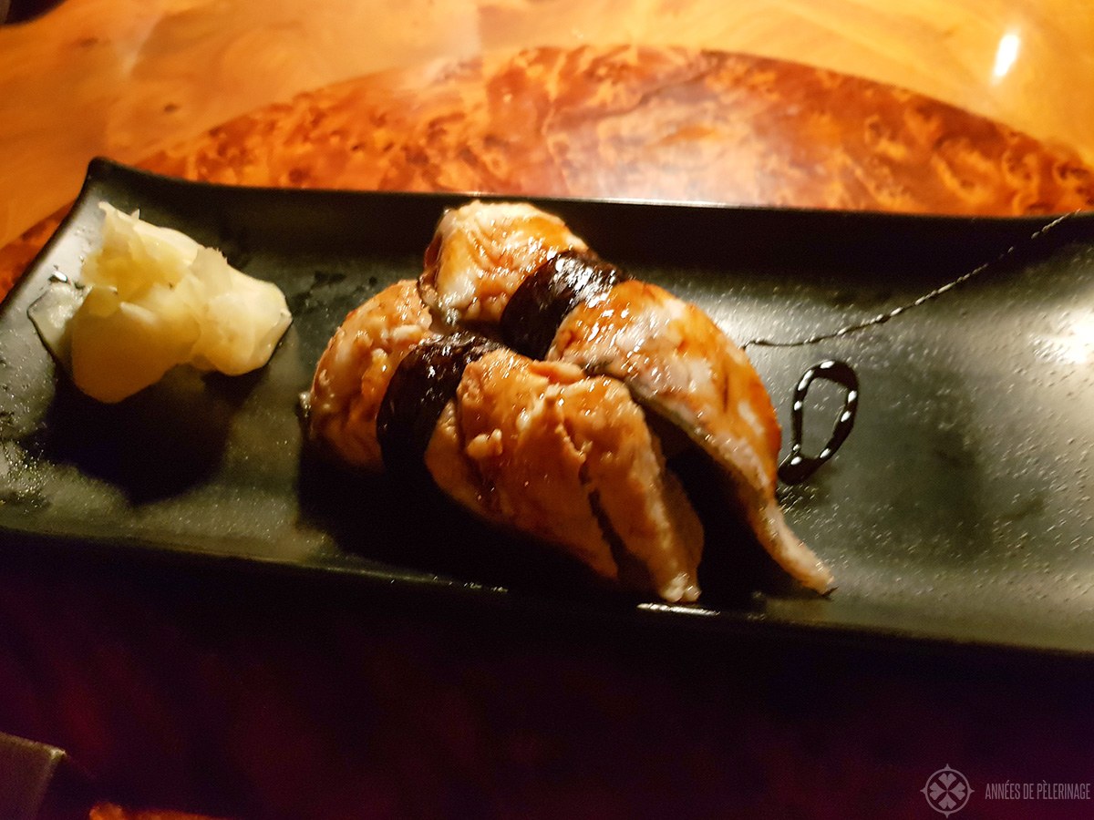 Unagi Nigira sushi at the japanese restaurant of Amanjena