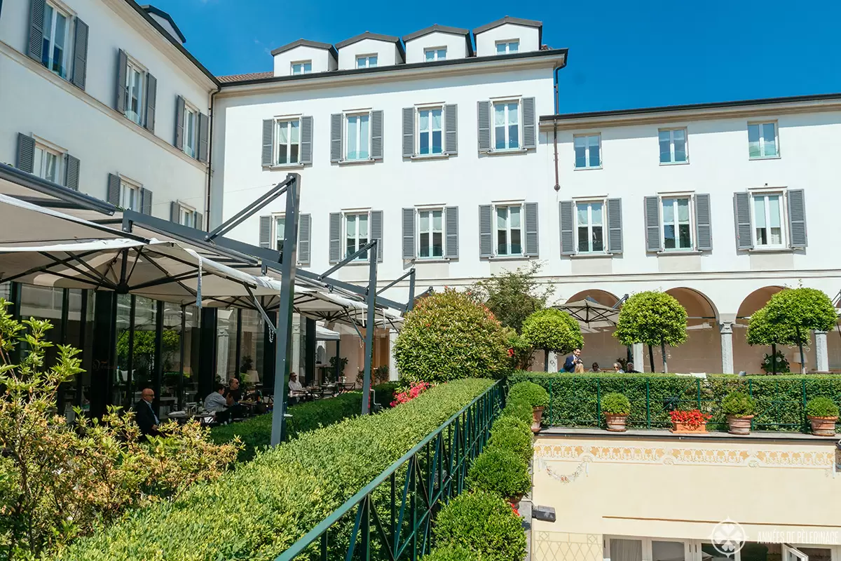 The beautiful garden terrace of the Four Seasons Hotel Milano, Italy