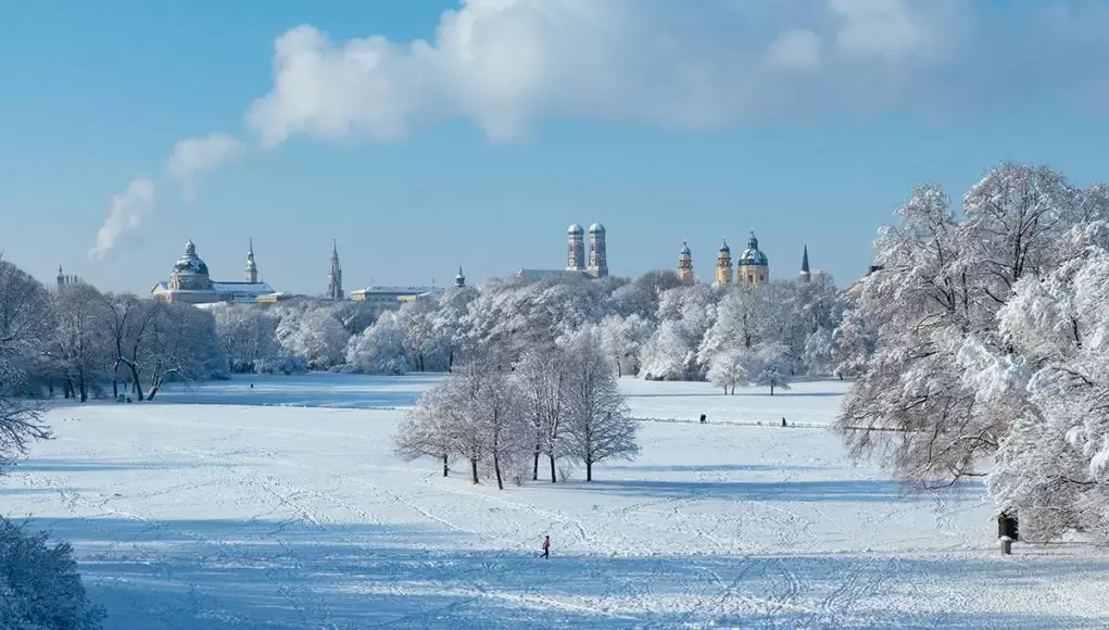 View of Munich from the Monopteros in Englische Garten in Winter