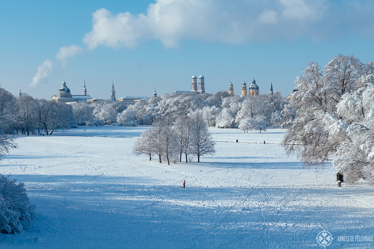 View of Munich from the Monopteros in Englische Garten in Winter
