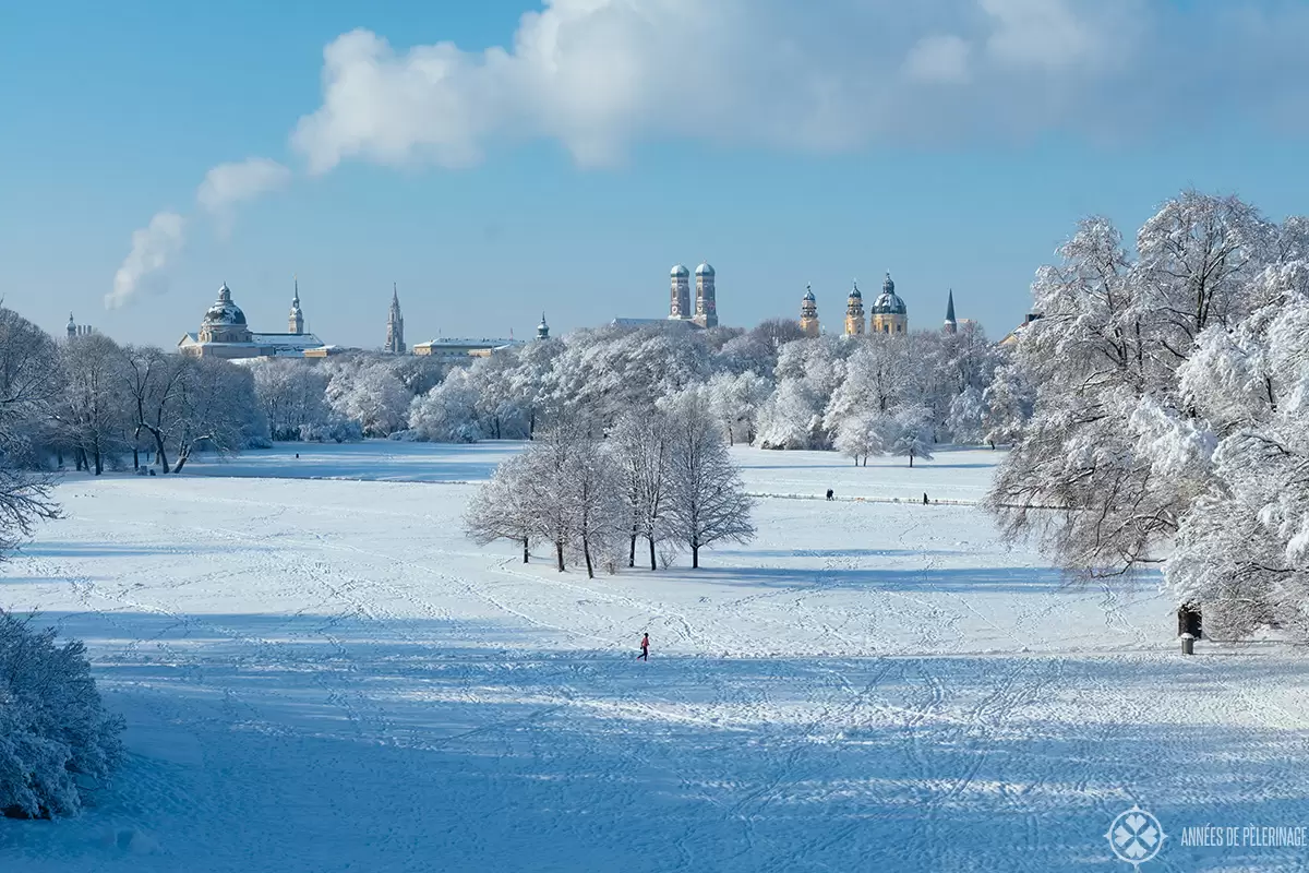 View of Munich from the Monopteros in Englische Garten in Winter