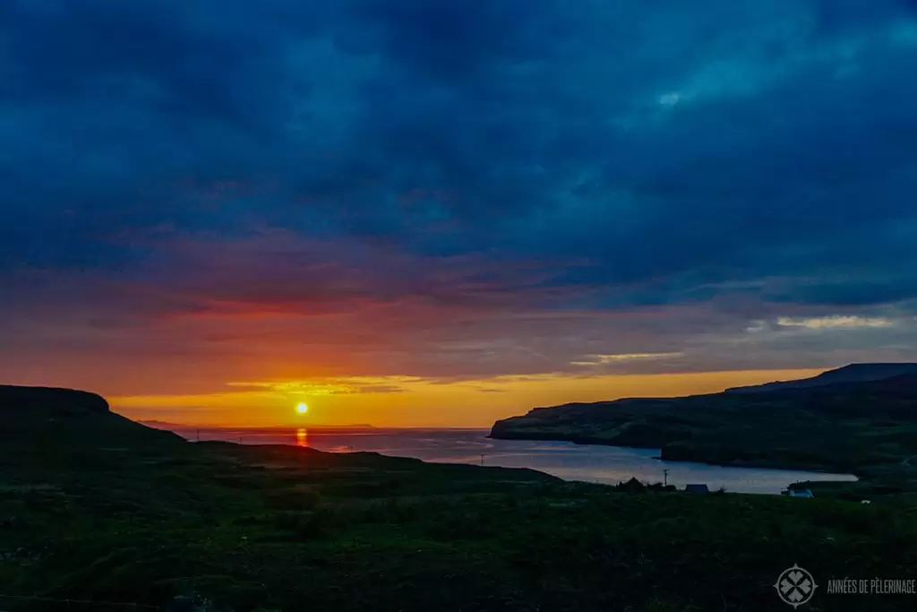 Sunset at Neist point lighthouse on the Isle of Syke, Scotland