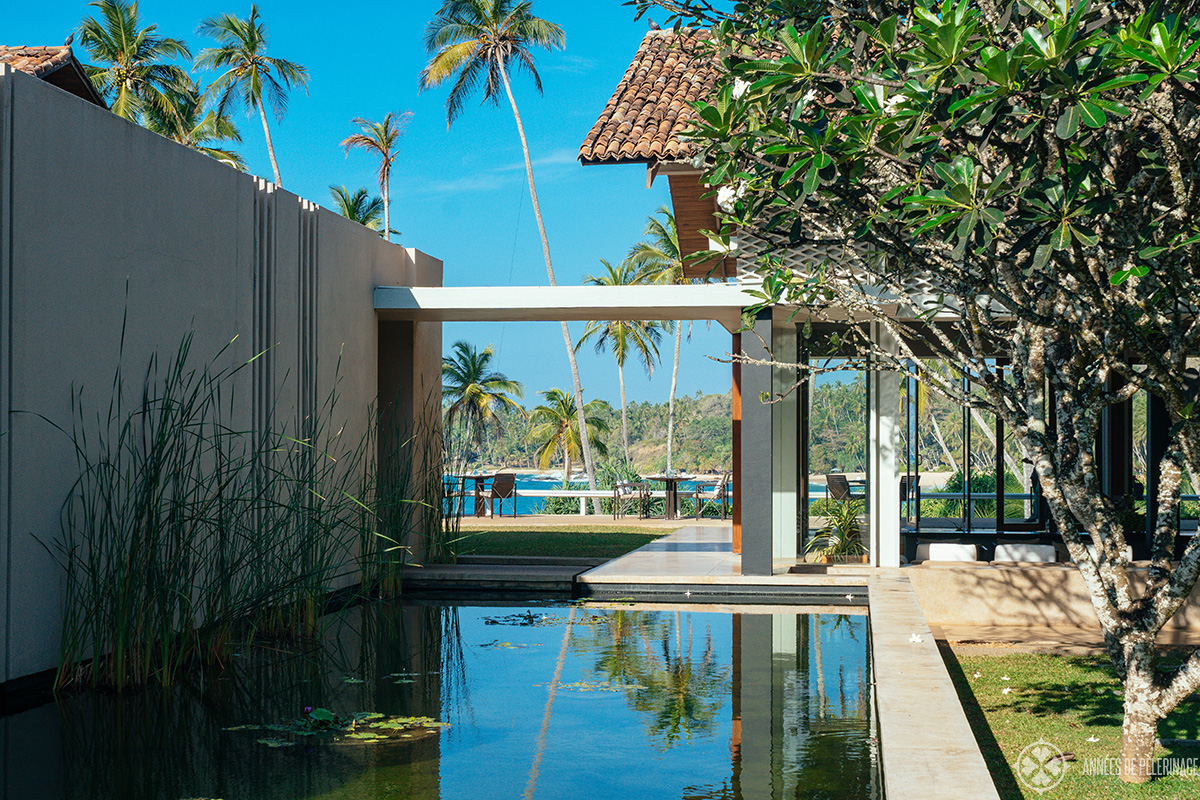 a little pool close to the library (with a view of the restaurant) at Amanwella luxury resort Sri Lanka