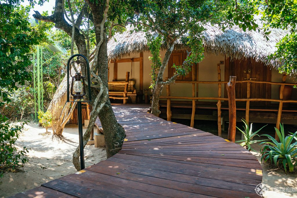 Entrance to a villa at Chena Huts Safari Lodge by uga escapes in Yala National Park Sri lanka