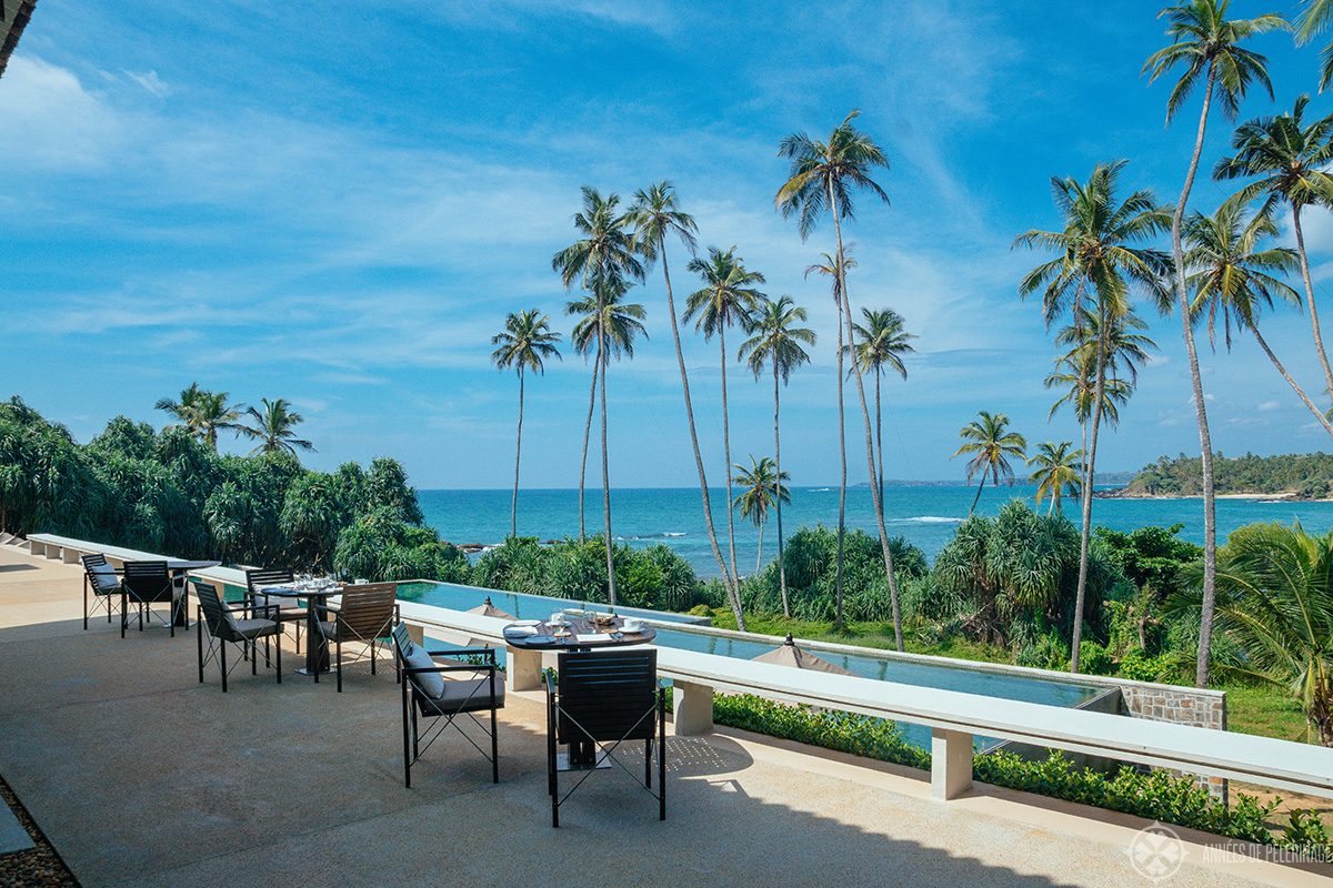 The main restaurant of Amanwella - the best luxury hotel in Sri lanka? The view at least is spectacular!