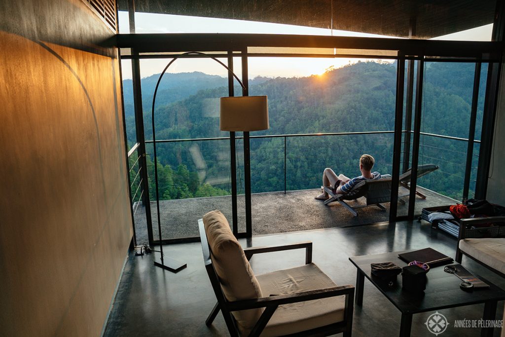 Me enjoying the view from my room at the Sanatani Resort near Kandy in the Knuckles Forest Reserve Sri Lanka