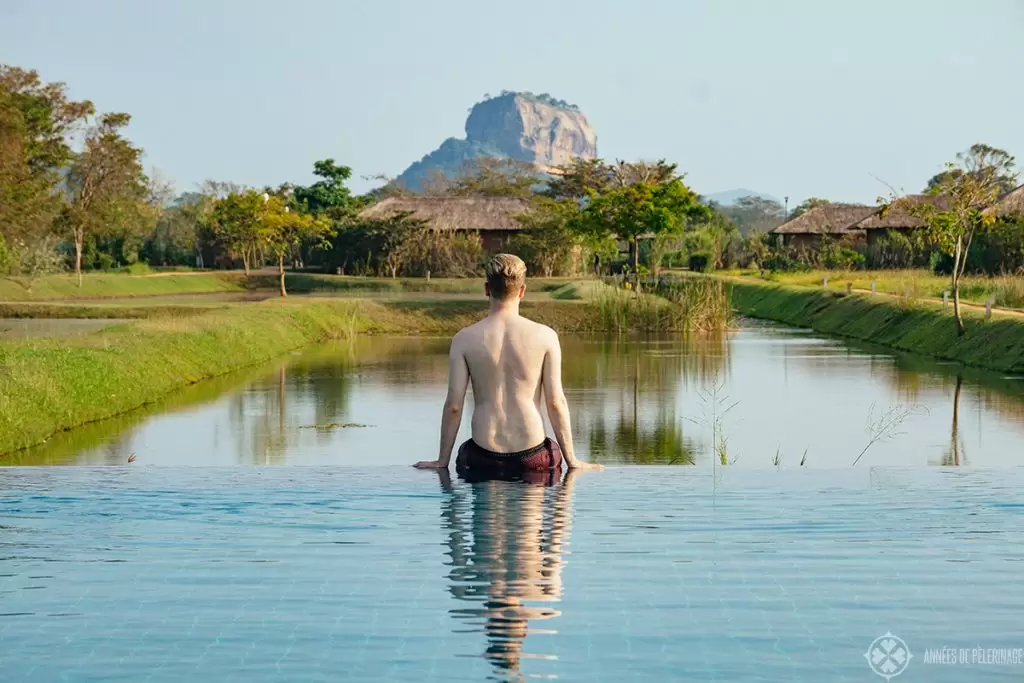 Me enjoying the view of Sigirya from the Sigiriya Water Gardens Luxury hotel in Dambulla, Sri Lanka