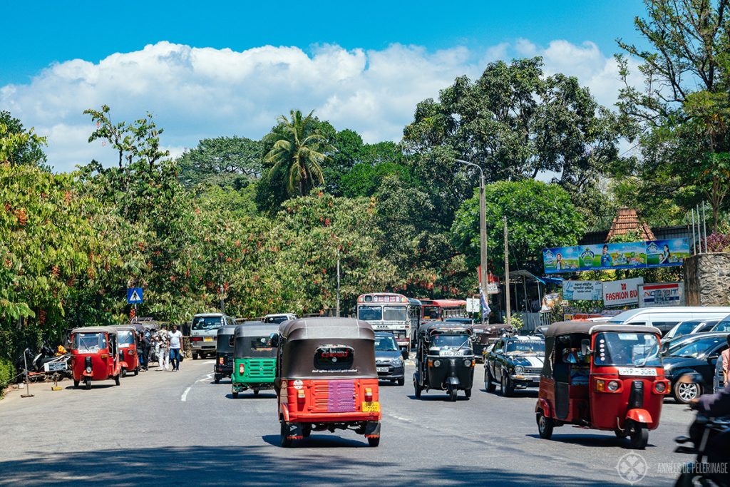 The Traffic in Kandy, Sri Lanka - so many tuk-tuks and few of them have a licence. It can get very dangerous very fast