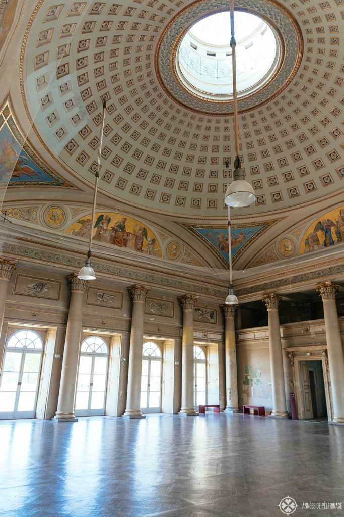 The grand ballroom inside the neoclassical Neue Palais in Pillnitz castle, near Dresden