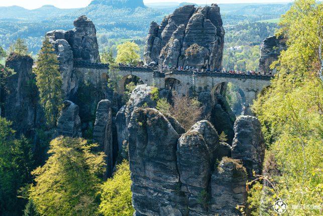 Classic view of the Bastei Bridge in Spring