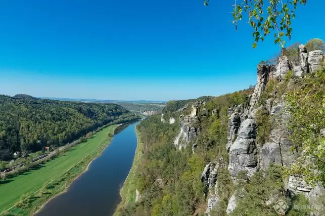 The magnificient valley of the River Elbe as seen from Bastei Bridge