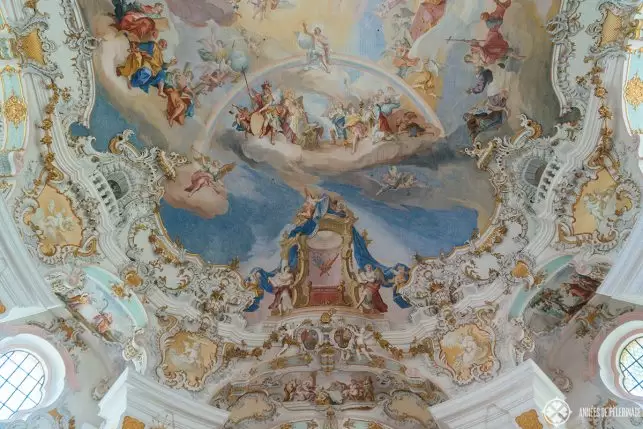 gilded stucco decorations surround the fresco on all sides. These were created by Dominikus Zimmermann