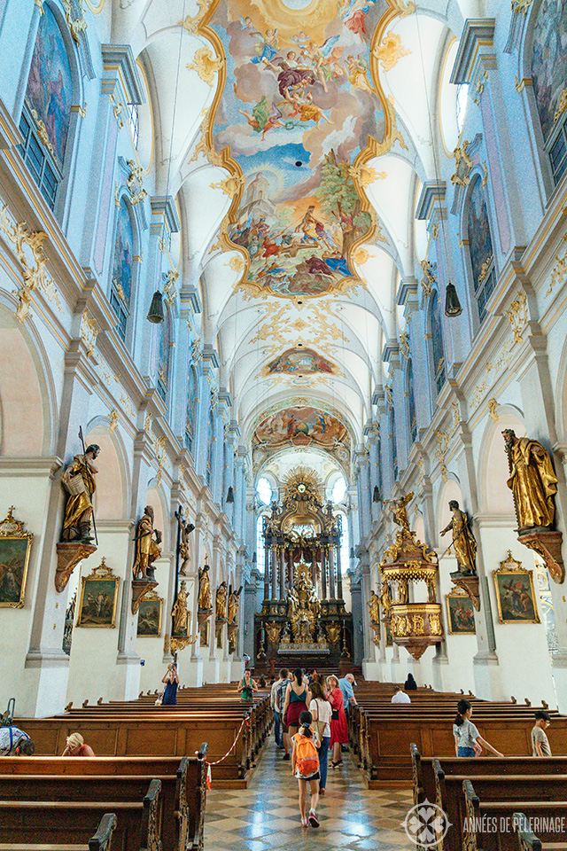 View along the nave of St. Peter's church in Munich