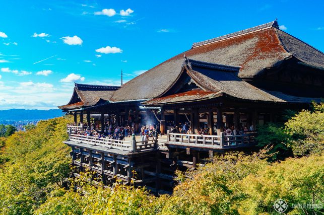 The spectacular wooden terrace of Kyomizu-Dera in Kyoto, Japan