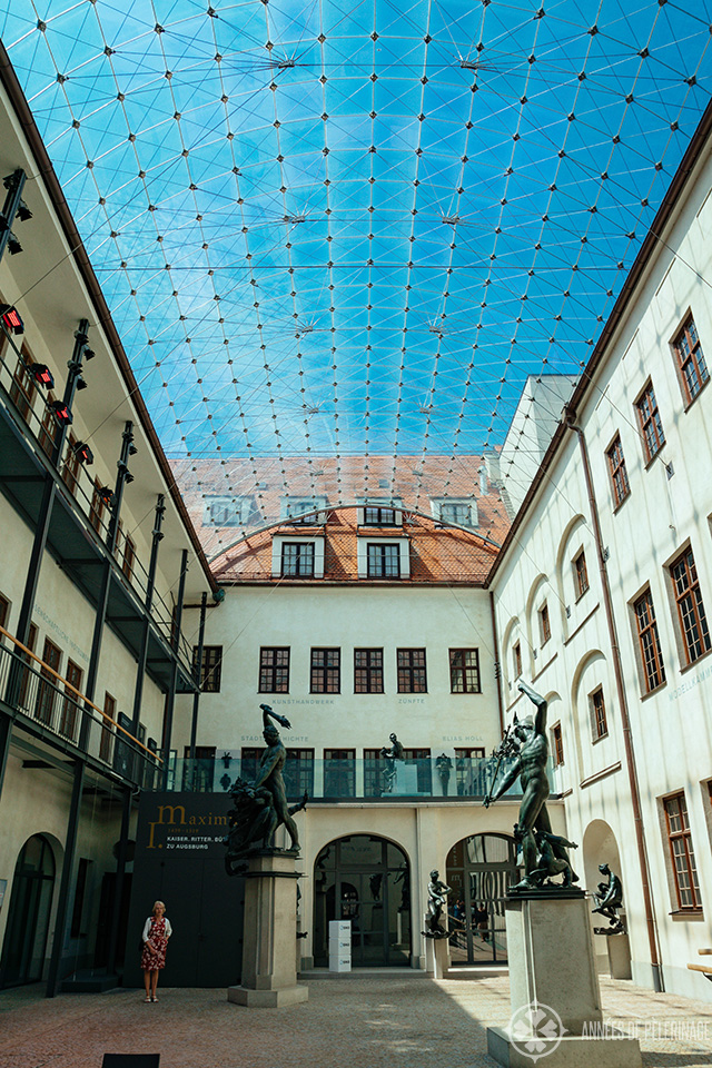 The roofed hall with the bronze sculpture collection inside the Maximilianmuseum in Augsburg