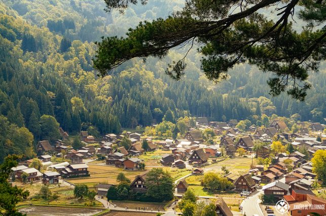 The UNESCO World Heritage village of Shirakawa-go as seen from above