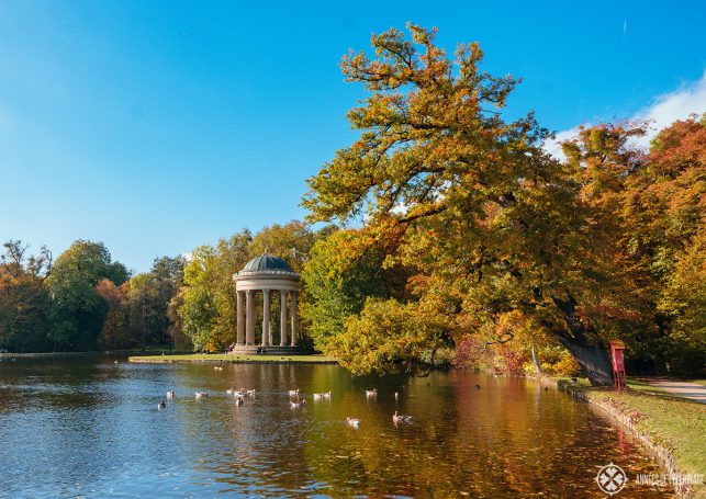 The temple of Apollo at the far end of the Nymphenburg park in Munich, Germany