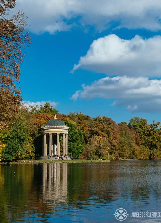 The temple of Apollo at the far back of the park of Nymphenburg palace in Munich