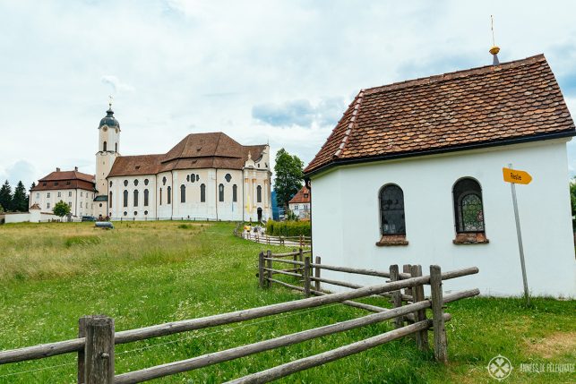 A small chapel welcomes pilgrims in front of the church of Wies