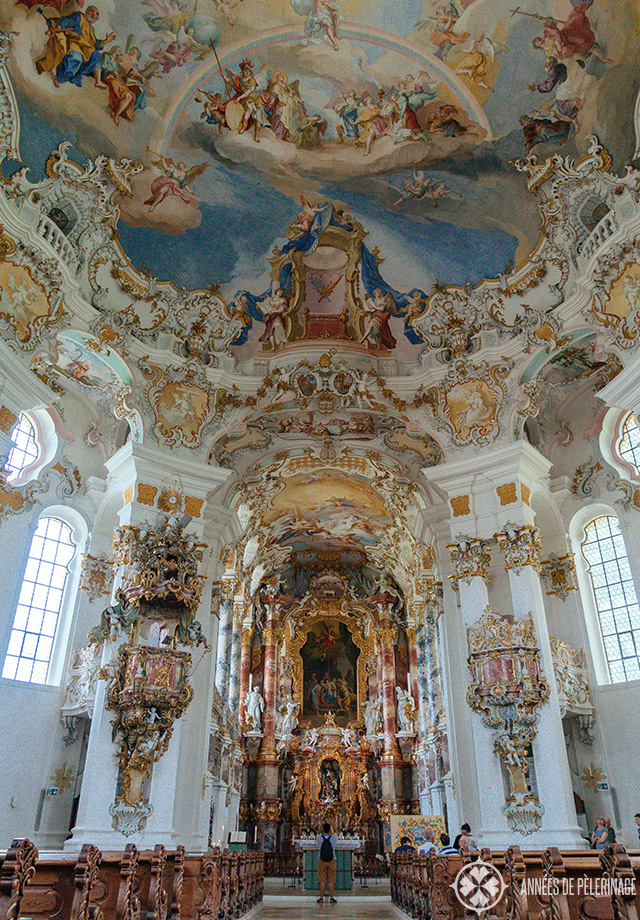 View of the altar of the Wieskirche with the Scourged Savior statue in the middle