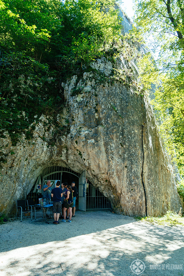 The entrance to the Hohle Fels cave - an UNESCO World Heritage site near Blaubeuren, Germany